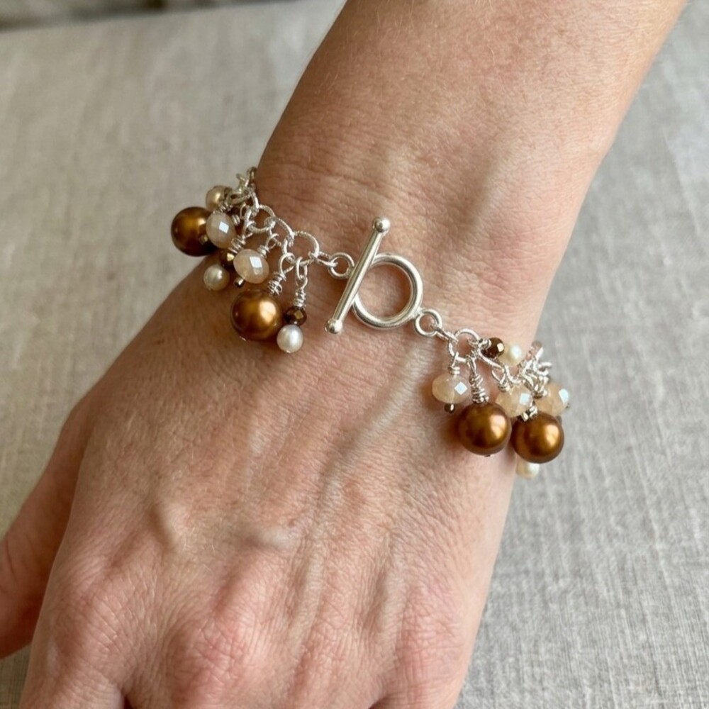 Bracelet Vintage Silvertone Faux Pearl and Glass Bead 7"